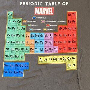 Marvel Mens 2XL Periodic Table of Marvel Gray Tshirt Graphic Print Short Sleeve